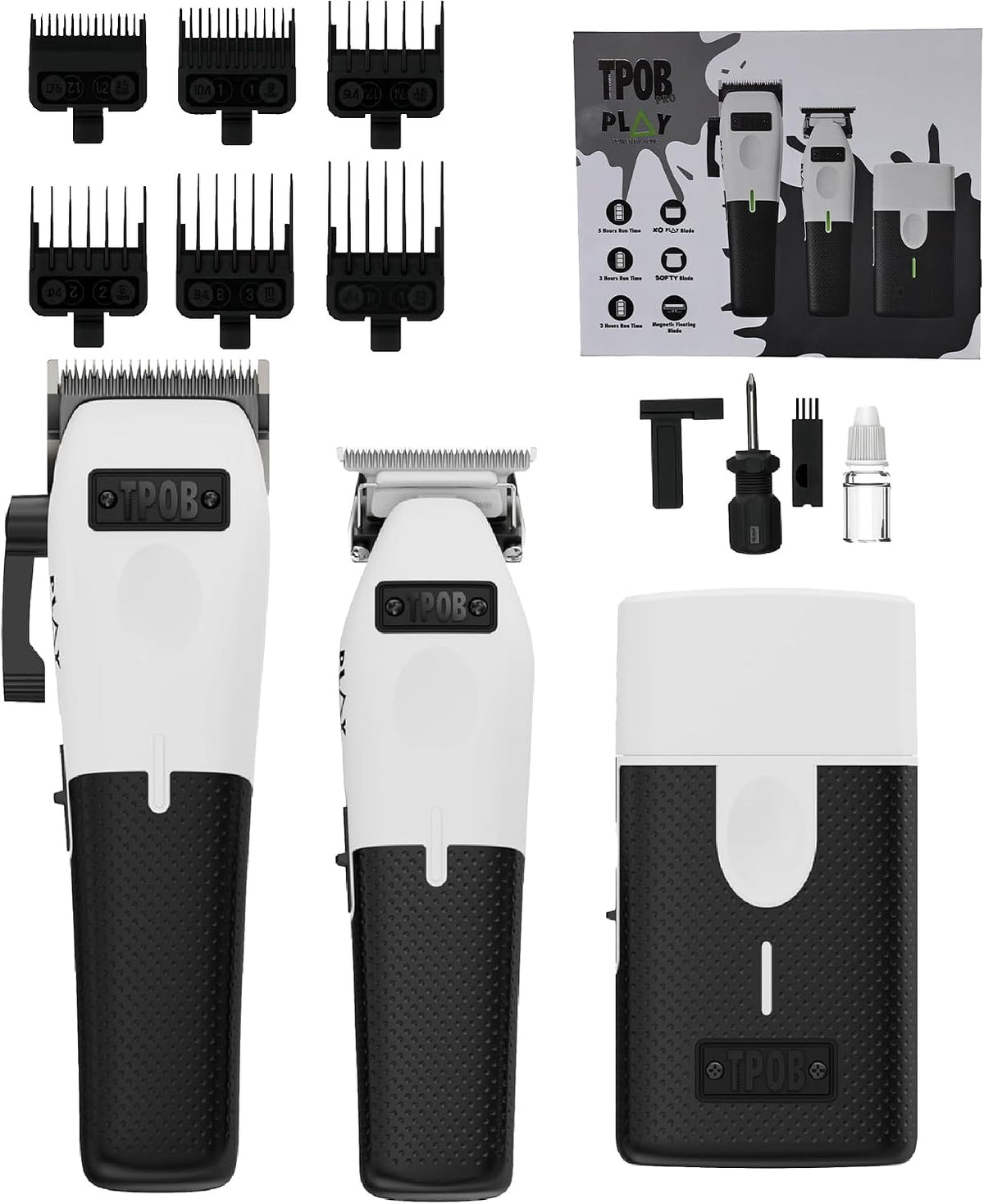 PLAY Clipper + Trimmer + Shaver Bundle (White and Black Edition) No Charging stand